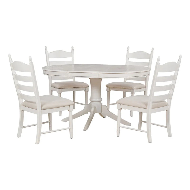 Ensemble de table à manger ronde 5 pièces, ensemble de table et chaises de cuisine en bois massif avec table extensible et 4 chaises rembourrées