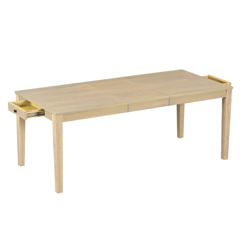 Ensemble table et chaises de salle à manger 7 pièces, table et chaises en bois massif avec table de salle à manger extensible, 2 tiroirs et 6 chaises rembourrées