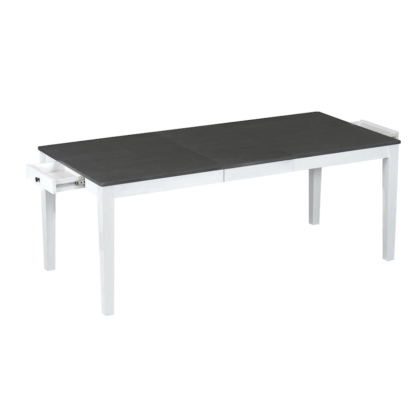 Ensemble table et chaises de salle à manger 7 pièces, table et chaises en bois massif avec table de salle à manger extensible, 2 tiroirs et 6 chaises rembourrées