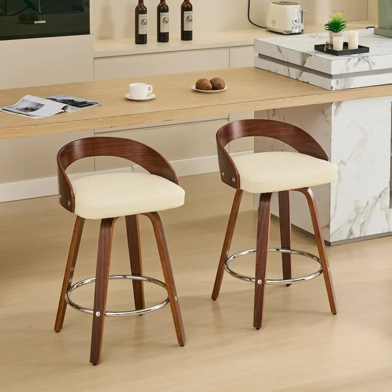 Lot de 2 tabourets de bar hauteur comptoir, chaises de salle à manger avec siège rembourré doux, tabouret de cuisine îlot avec repose-pieds et dossier bas