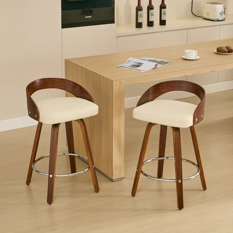 Lot de 2 tabourets de bar hauteur comptoir, chaises de salle à manger avec siège rembourré doux, tabouret de cuisine îlot avec repose-pieds et dossier bas
