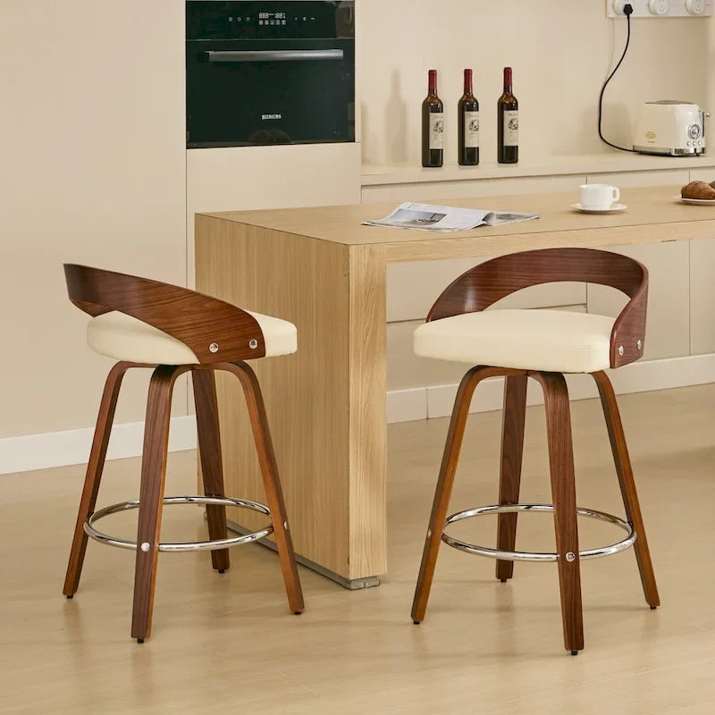 Lot de 2 tabourets de bar hauteur comptoir, chaises de salle à manger avec siège rembourré doux, tabouret de cuisine îlot avec repose-pieds et dossier bas