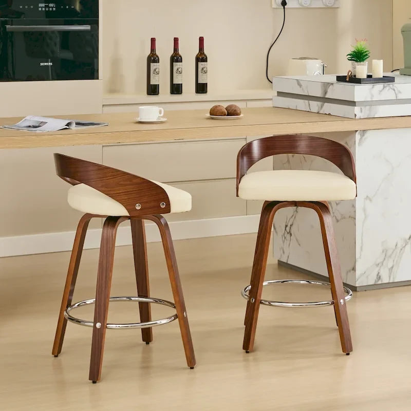 Lot de 2 tabourets de bar hauteur comptoir, chaises de salle à manger avec siège rembourré doux, tabouret de cuisine îlot avec repose-pieds et dossier bas
