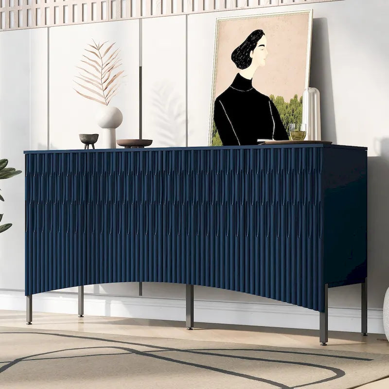 Buffet avec 4 portes inférieures incurvées, Bahut avec pieds en métal, Console avec étagère réglable