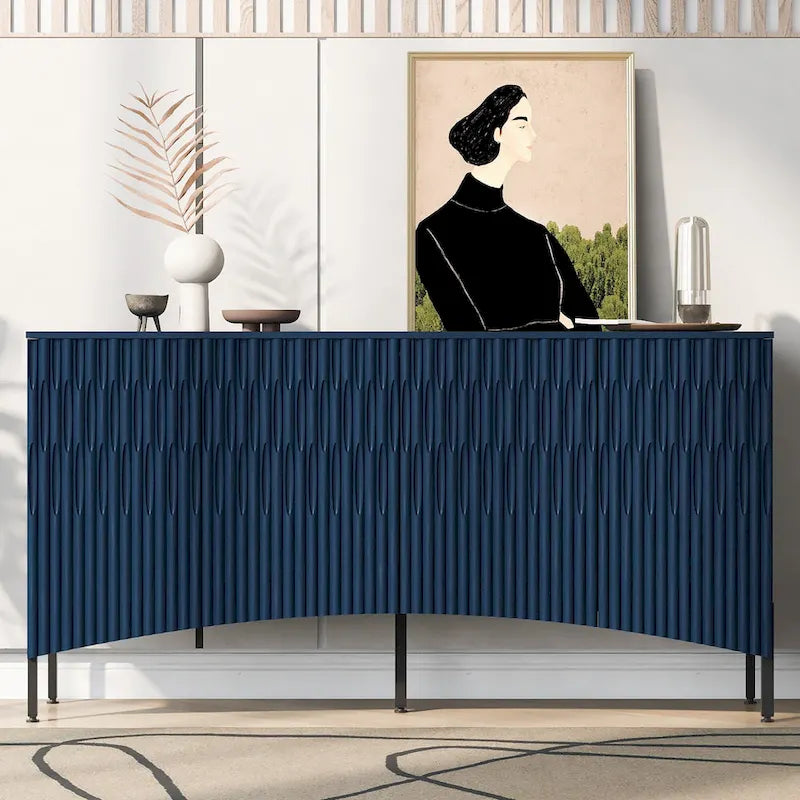 Buffet avec 4 portes inférieures incurvées, Bahut avec pieds en métal, Console avec étagère réglable