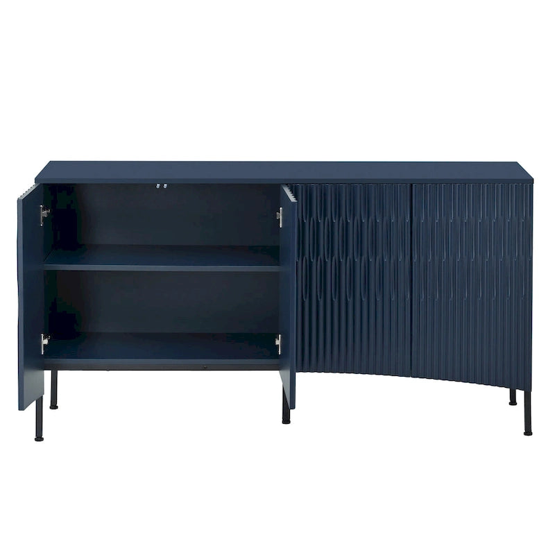 Buffet avec 4 portes inférieures incurvées, Bahut avec pieds en métal, Console avec étagère réglable