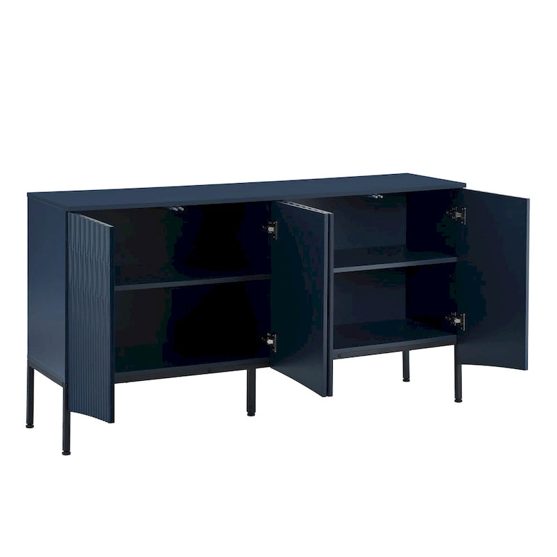 Buffet avec 4 portes inférieures incurvées, Bahut avec pieds en métal, Console avec étagère réglable