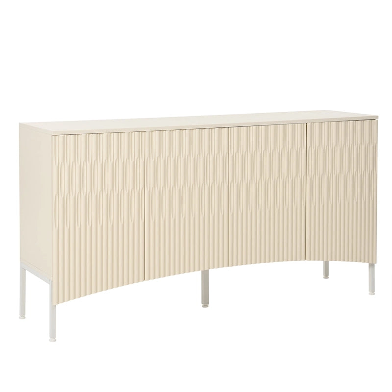 Buffet avec 4 portes inférieures incurvées, Bahut avec pieds en métal, Console avec étagère réglable