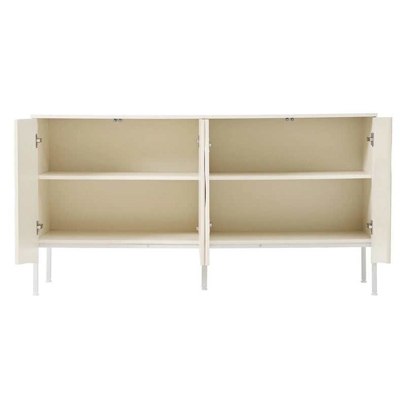 Buffet avec 4 portes inférieures incurvées, Bahut avec pieds en métal, Console avec étagère réglable