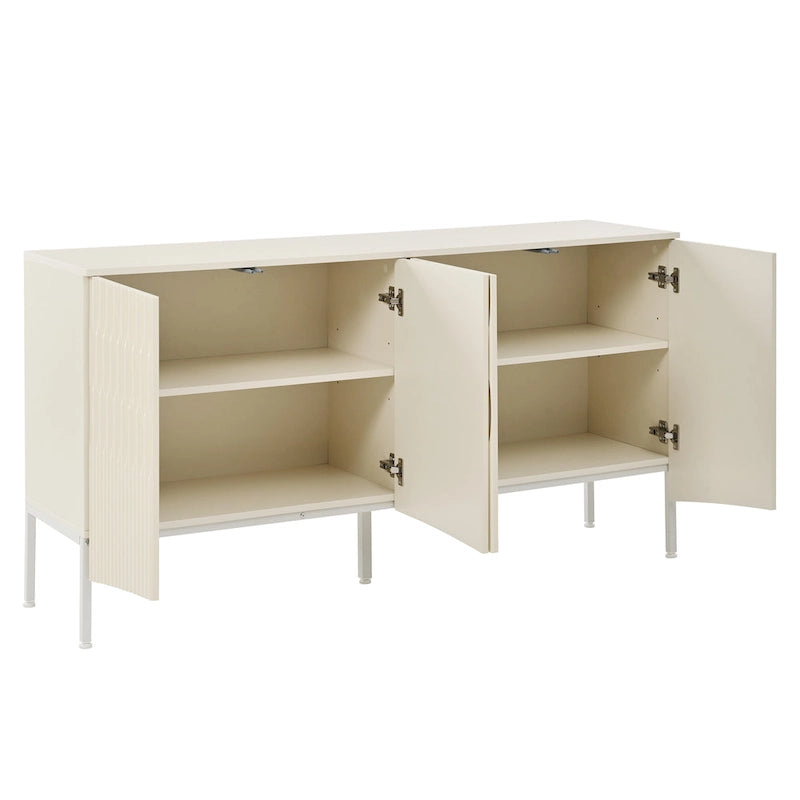 Buffet avec 4 portes inférieures incurvées, Bahut avec pieds en métal, Console avec étagère réglable