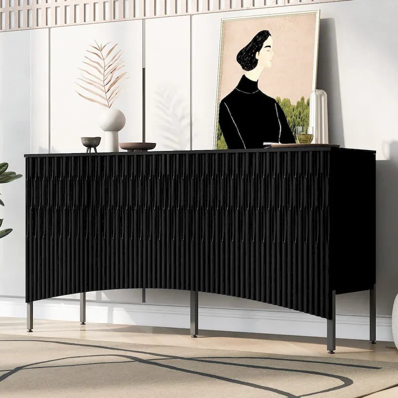 Buffet avec 4 portes inférieures incurvées, Bahut avec pieds en métal, Console avec étagère réglable