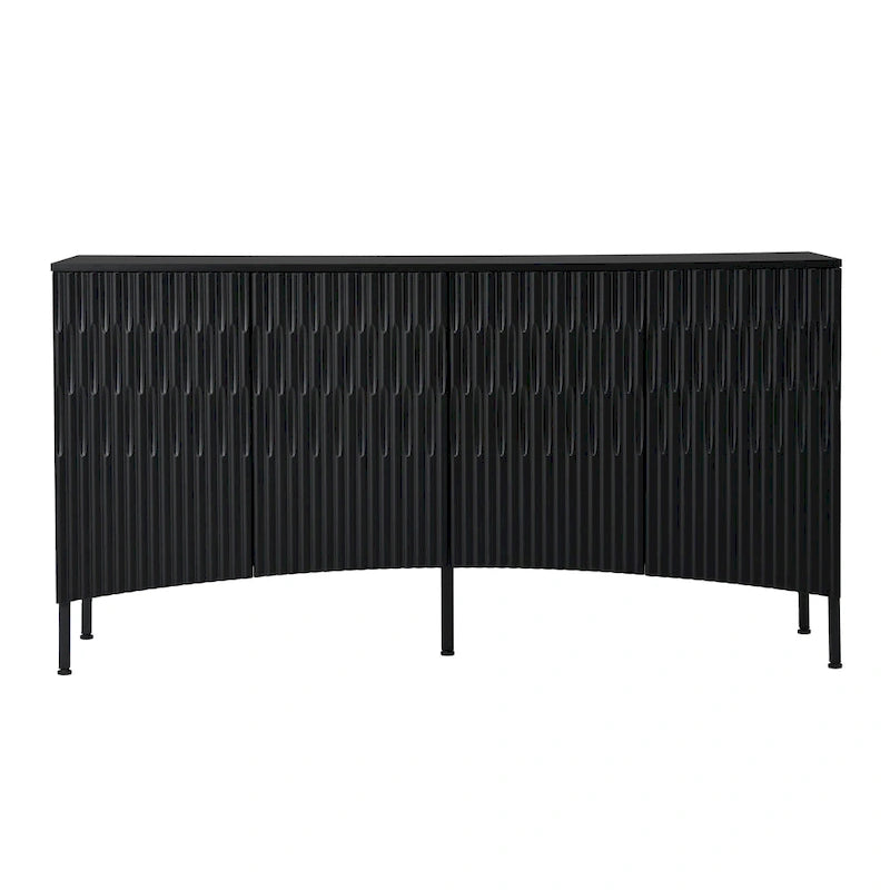 Buffet avec 4 portes inférieures incurvées, Bahut avec pieds en métal, Console avec étagère réglable