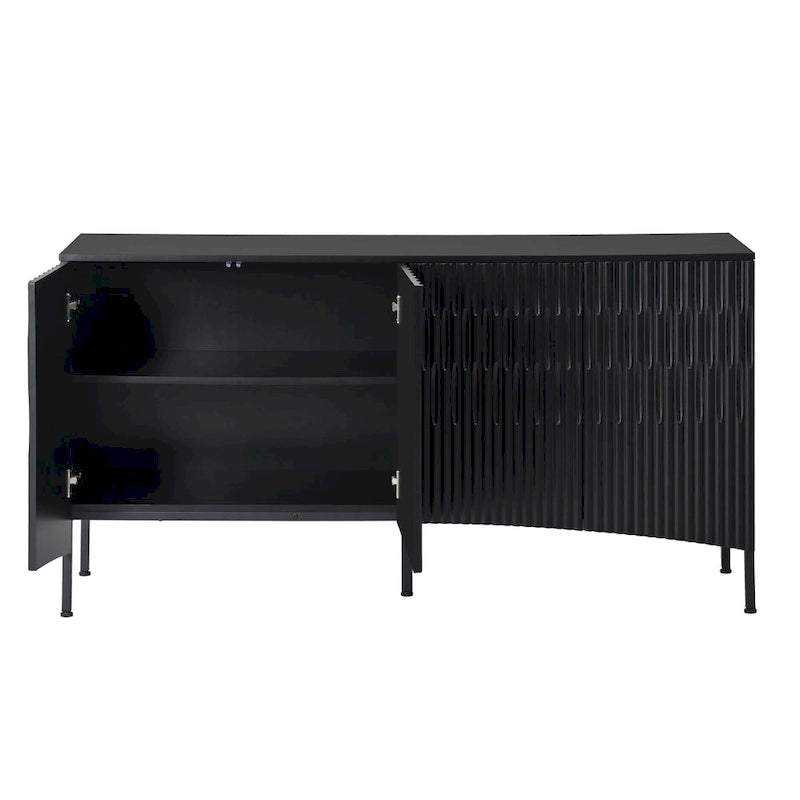 Buffet avec 4 portes inférieures incurvées, Bahut avec pieds en métal, Console avec étagère réglable