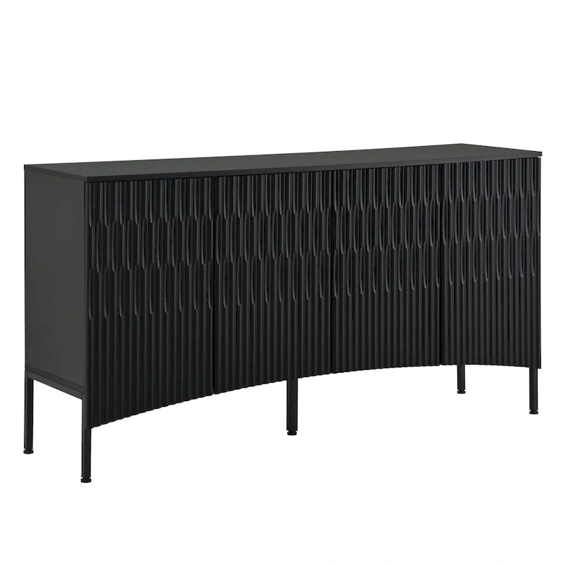Buffet avec 4 portes inférieures incurvées, Bahut avec pieds en métal, Console avec étagère réglable