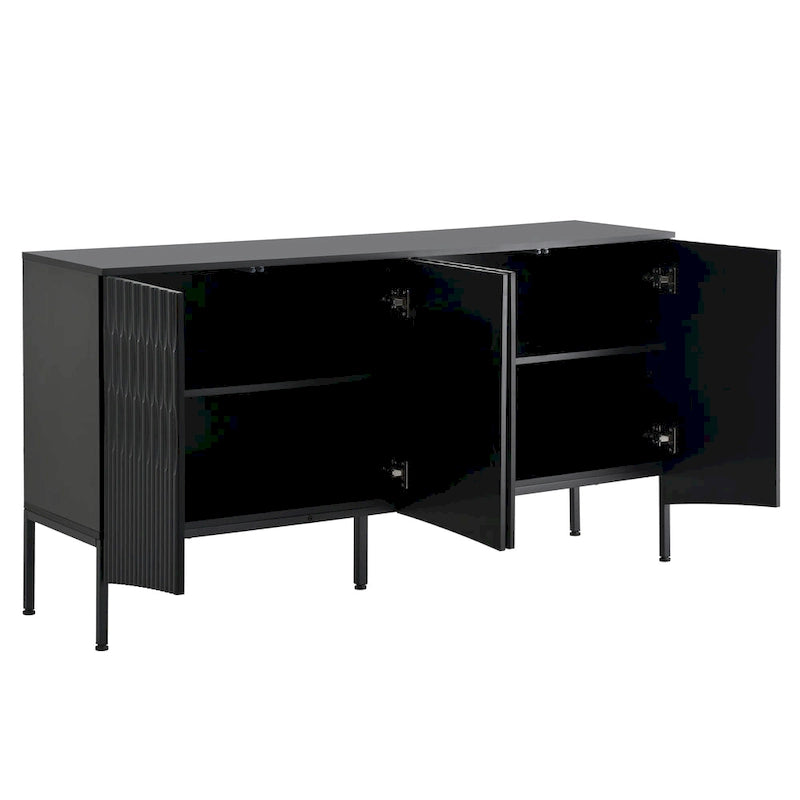 Buffet avec 4 portes inférieures incurvées, Bahut avec pieds en métal, Console avec étagère réglable