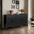 Buffet en bois avec portes à motifs, buffet de rangement avec étagères réglables, console avec pieds en bois massif