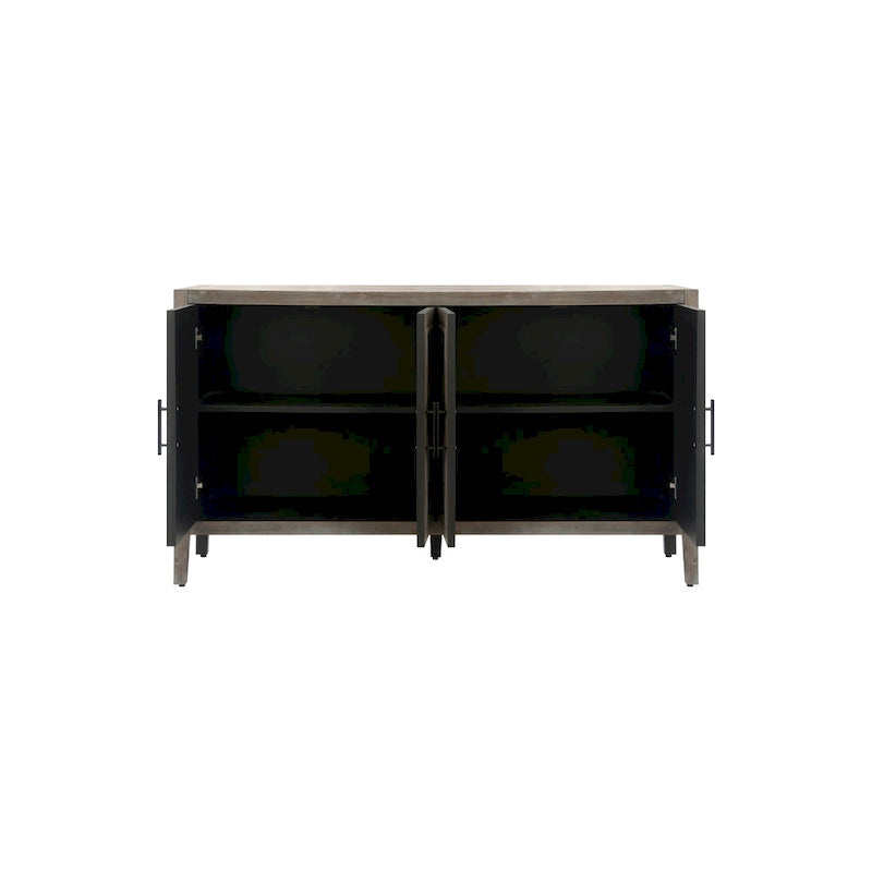 Buffet en bois avec portes à motifs, buffet de rangement avec étagères réglables, console avec pieds en bois massif