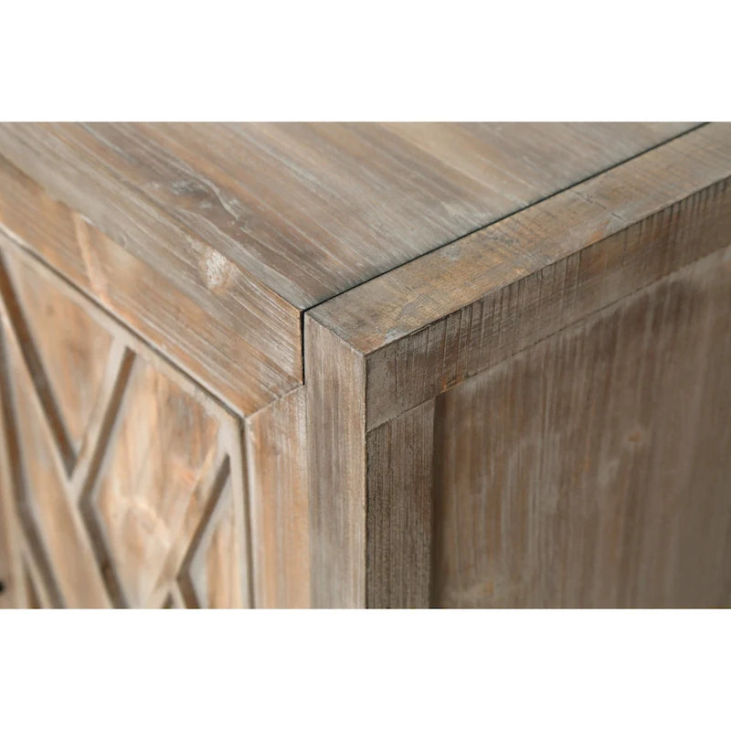 Buffet en bois avec portes à motifs, buffet de rangement avec étagères réglables, console avec pieds en bois massif