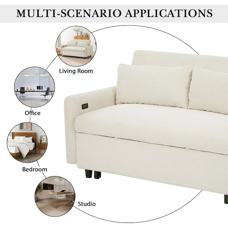 Canapé-lit convertible 2 places Roomfitters avec coussins décoratifs et ports USB, canapé-lit moderne, beige
