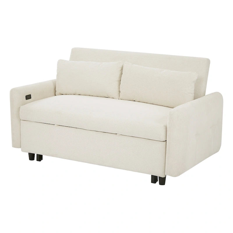 Canapé-lit convertible 2 places Roomfitters avec coussins décoratifs et ports USB, canapé-lit moderne, beige