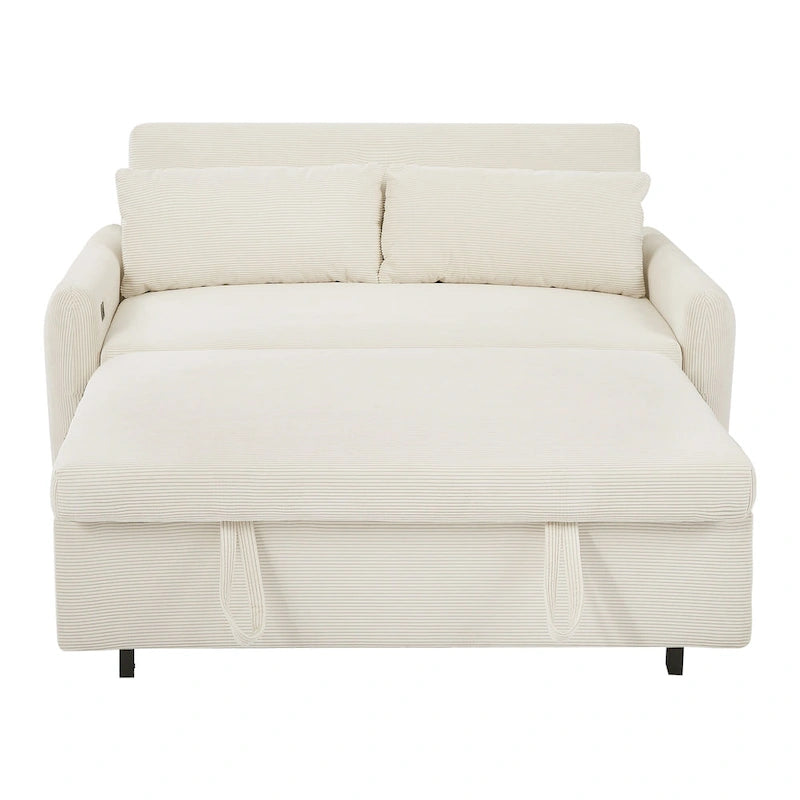 Canapé-lit convertible 2 places Roomfitters avec coussins décoratifs et ports USB, canapé-lit moderne, beige