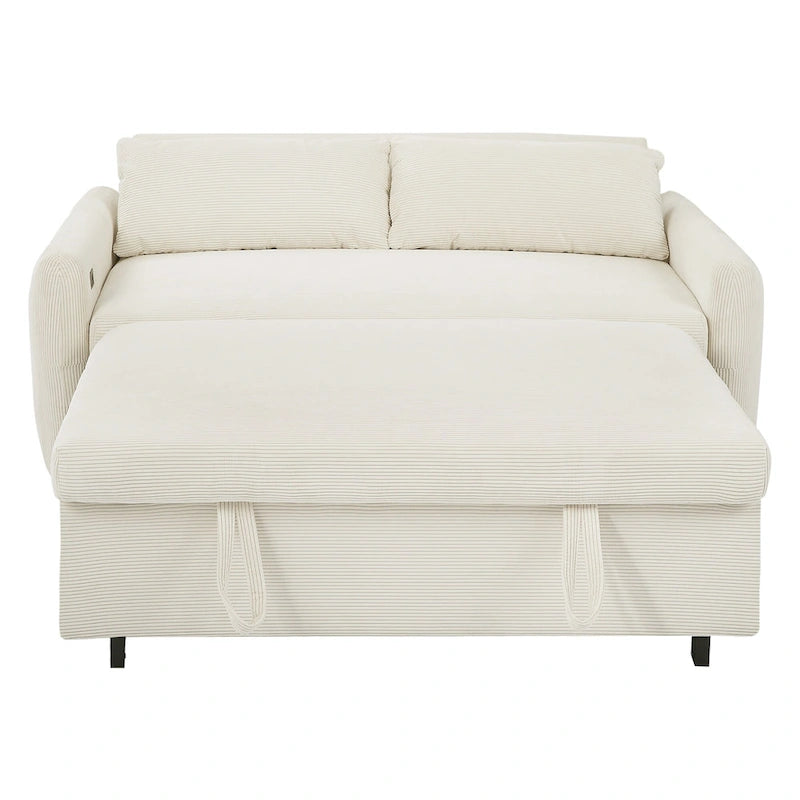 Canapé-lit convertible 2 places Roomfitters avec coussins décoratifs et ports USB, canapé-lit moderne, beige