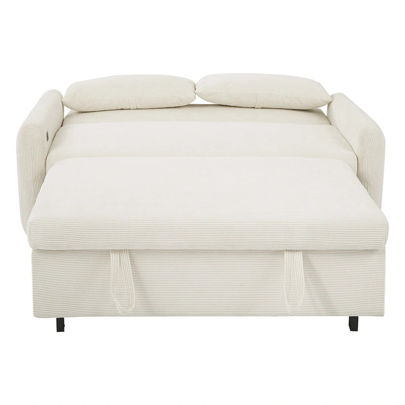 Canapé-lit convertible 2 places Roomfitters avec coussins décoratifs et ports USB, canapé-lit moderne, beige