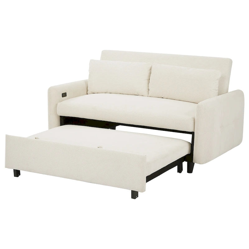 Canapé-lit convertible 2 places Roomfitters avec coussins décoratifs et ports USB, canapé-lit moderne, beige