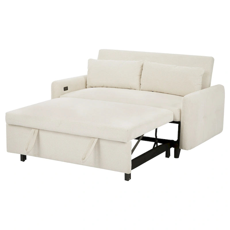 Canapé-lit convertible 2 places Roomfitters avec coussins décoratifs et ports USB, canapé-lit moderne, beige