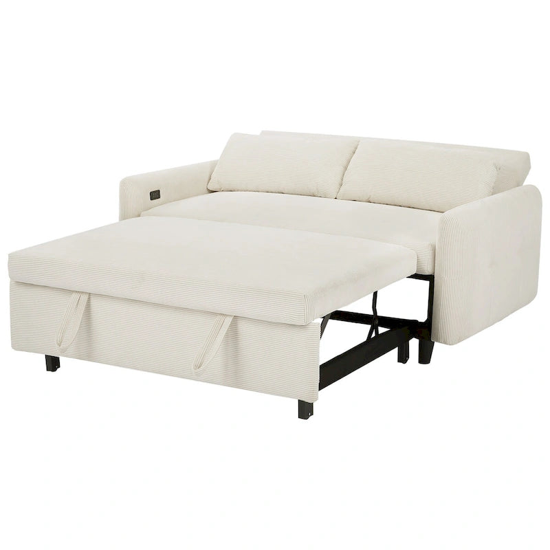 Canapé-lit convertible 2 places Roomfitters avec coussins décoratifs et ports USB, canapé-lit moderne, beige