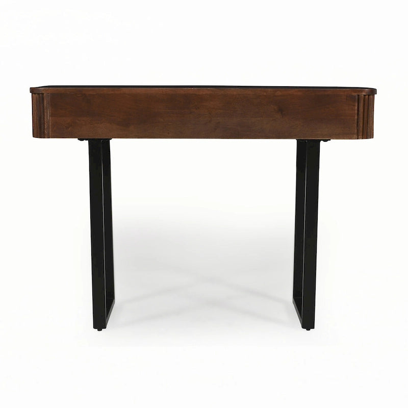 Table d'entrée en bois massif avec design cannelé, miel et noir