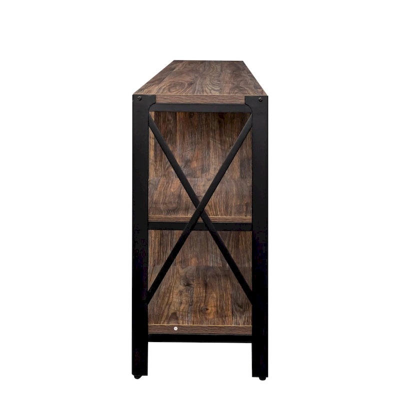 Meuble TV de style industriel/ferme avec 4 étagères et 2 armoires de rangement pour salons et cuisines