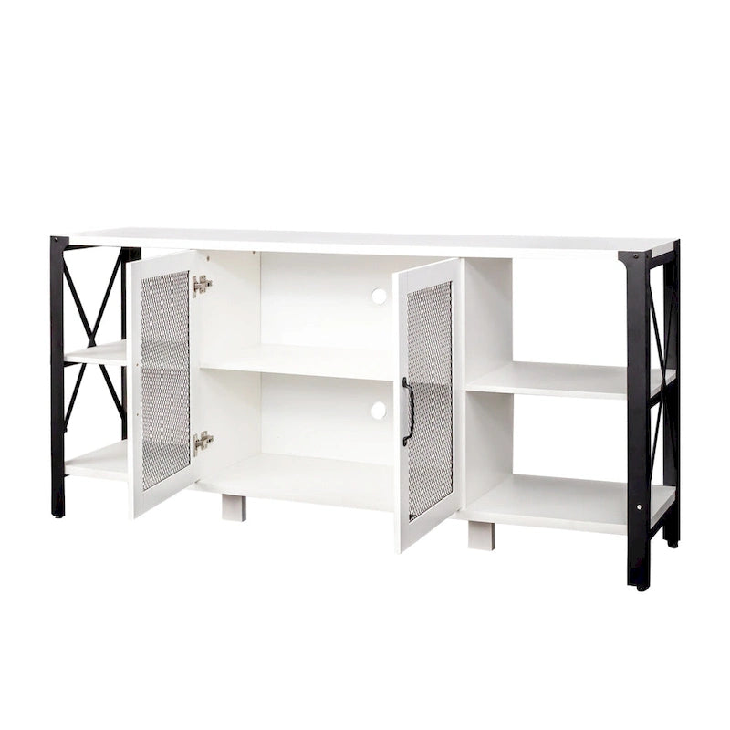 Meuble TV de style industriel/ferme avec 4 étagères et 2 armoires de rangement pour salons et cuisines