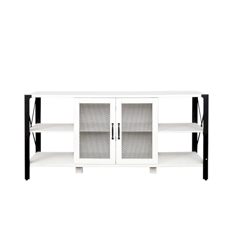 Meuble TV de style industriel/ferme avec 4 étagères et 2 armoires de rangement pour salons et cuisines