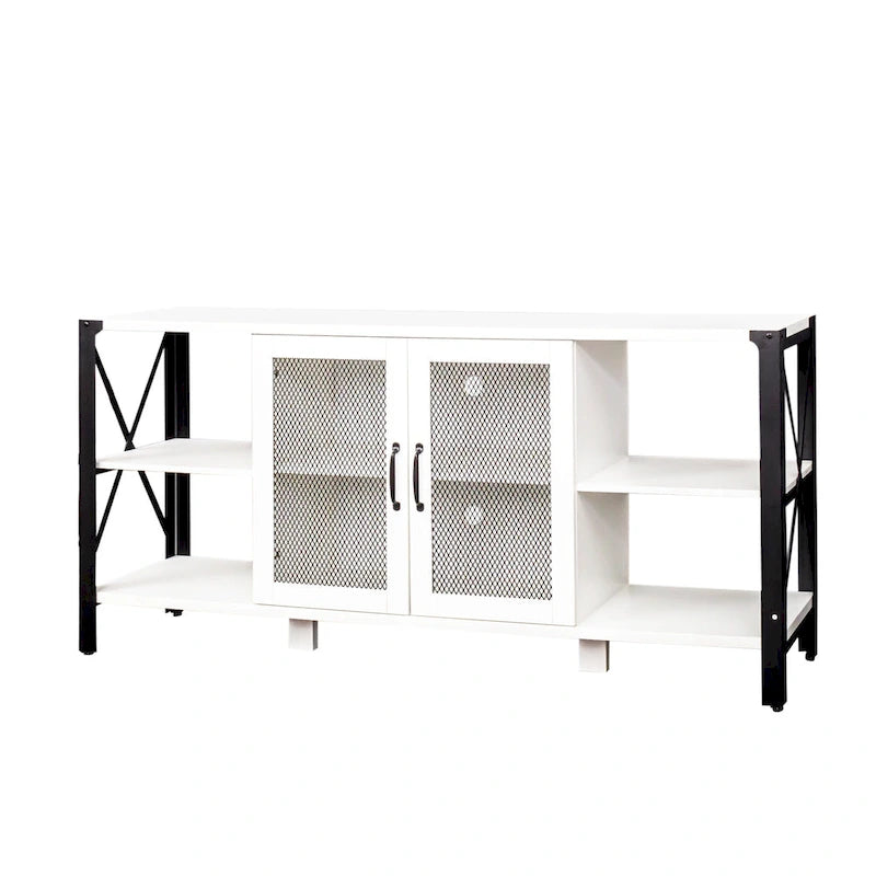 Meuble TV de style industriel/ferme avec 4 étagères et 2 armoires de rangement pour salons et cuisines