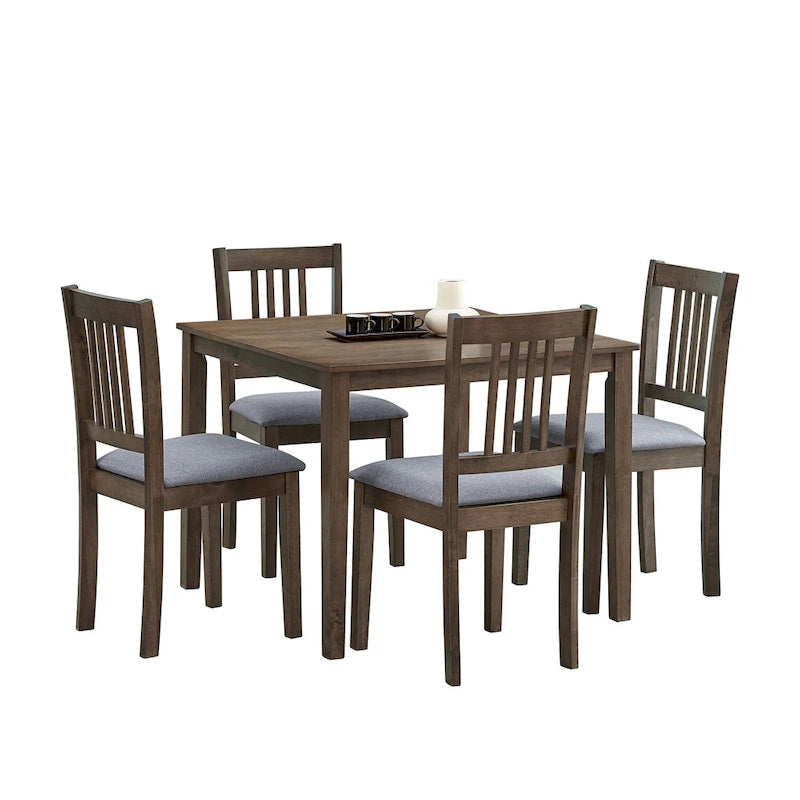 Ensemble Table et Chaises de Salle à Manger Carrée en Bois, Table à Manger Décontractée avec 4 Chaises de Salle à Manger Rembourrées pour Coin Repas de Cuisine