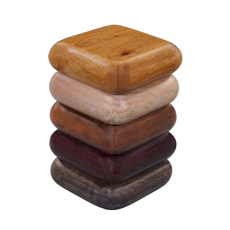Table d'appoint Zyra 12 pouces, design sculptural empilé, artisanat en bois de manguier et d'acacia, marron
