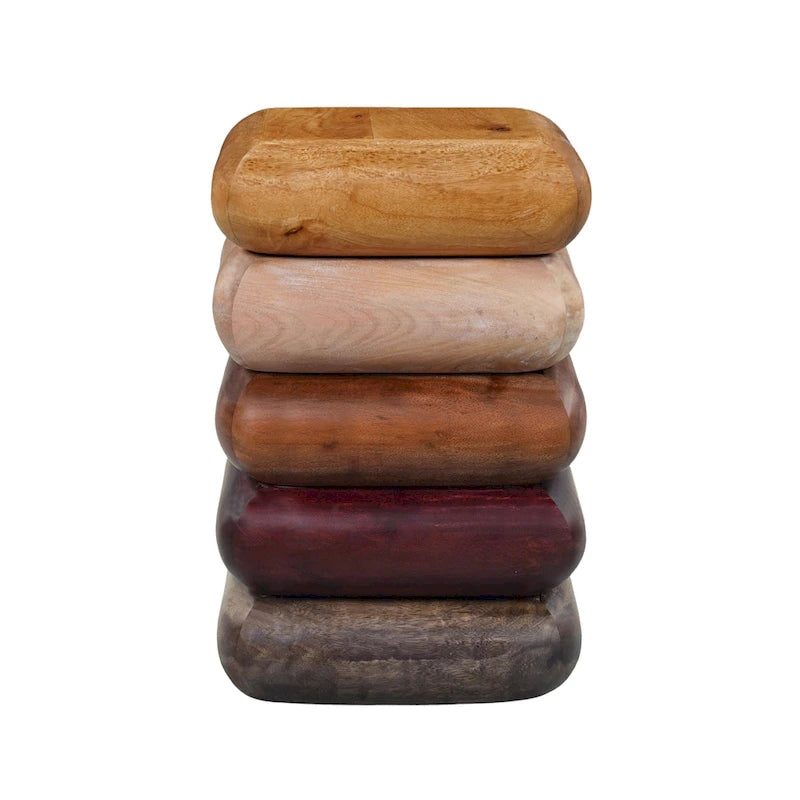 Table d'appoint Zyra 12 pouces, design sculptural empilé, artisanat en bois de manguier et d'acacia, marron