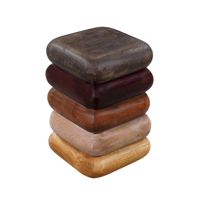 Table d'appoint Zyra 12 pouces, design sculptural empilé, artisanat en bois de manguier et d'acacia, marron