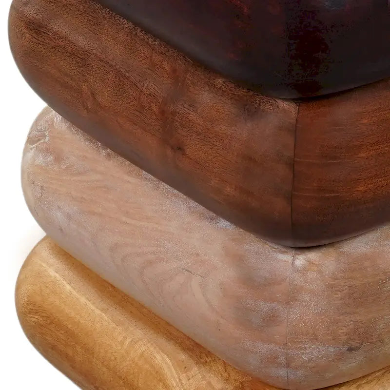 Table d'appoint Zyra 12 pouces, design sculptural empilé, artisanat en bois de manguier et d'acacia, marron