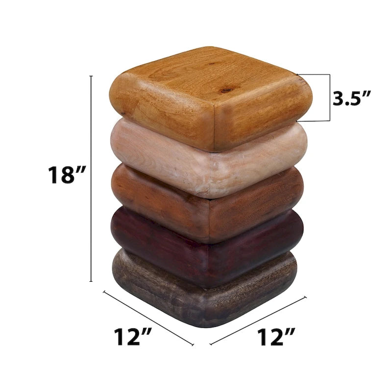 Table d'appoint Zyra 12 pouces, design sculptural empilé, artisanat en bois de manguier et d'acacia, marron