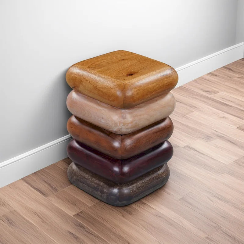 Table d'appoint Zyra 12 pouces, design sculptural empilé, artisanat en bois de manguier et d'acacia, marron