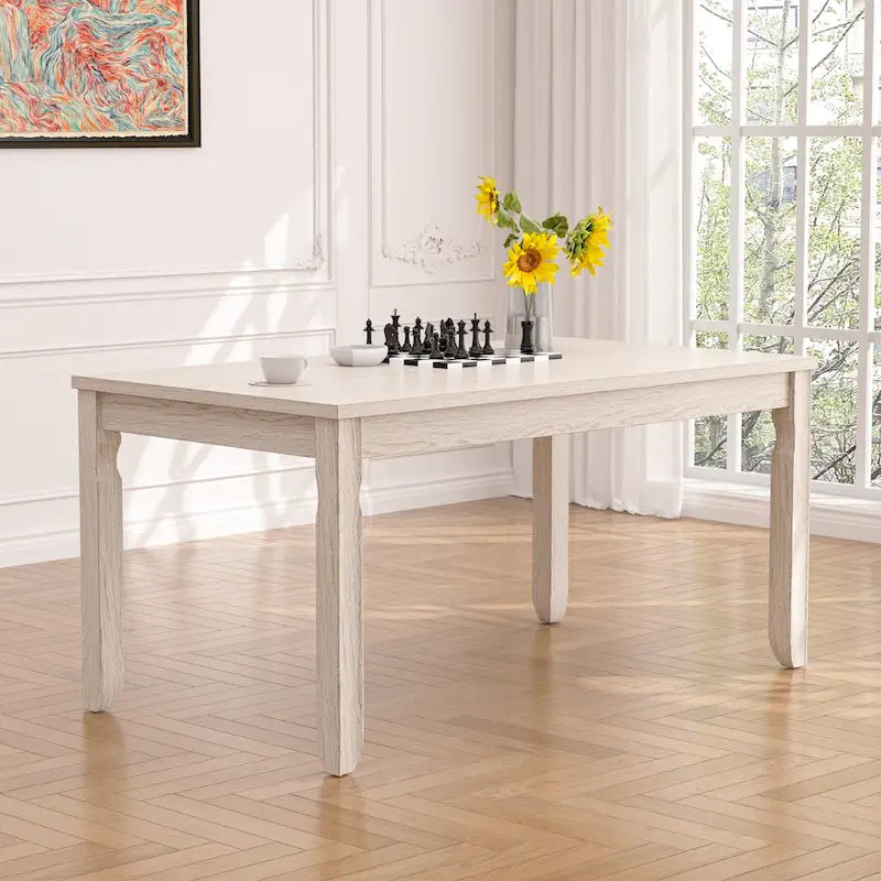 Table de salle à manger VECELO en bois massif gris, table de cuisine avec pieds carrés, table de salle à manger de style ferme