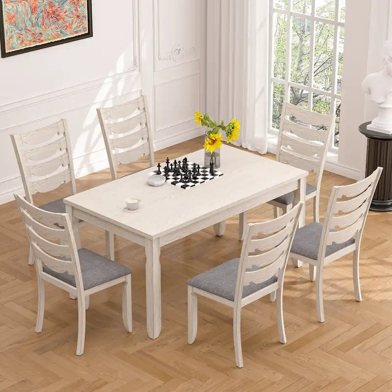 Table de salle à manger VECELO en bois massif gris, table de cuisine avec pieds carrés, table de salle à manger de style ferme