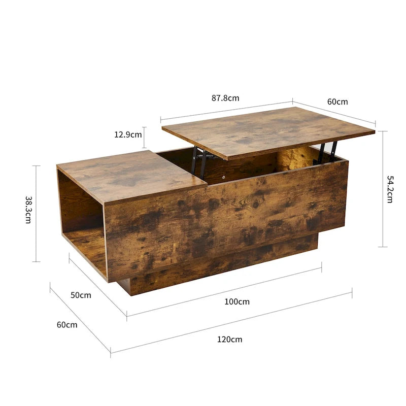 Nouvelle table basse relevable et réglable en Noyer ou Gris, Bureau de Salon Rectangulaire avec Rangement
