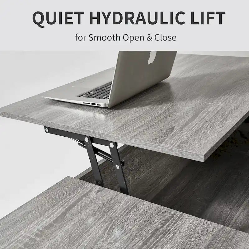 Nouvelle table basse relevable et réglable en Noyer ou Gris, Bureau de Salon Rectangulaire avec Rangement