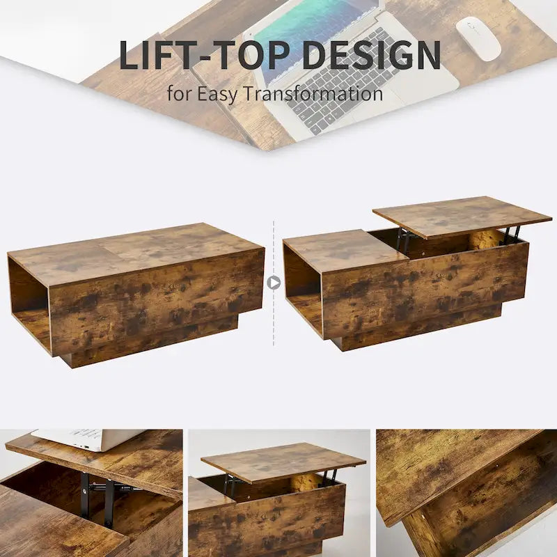 Nouvelle table basse relevable et réglable en Noyer ou Gris, Bureau de Salon Rectangulaire avec Rangement