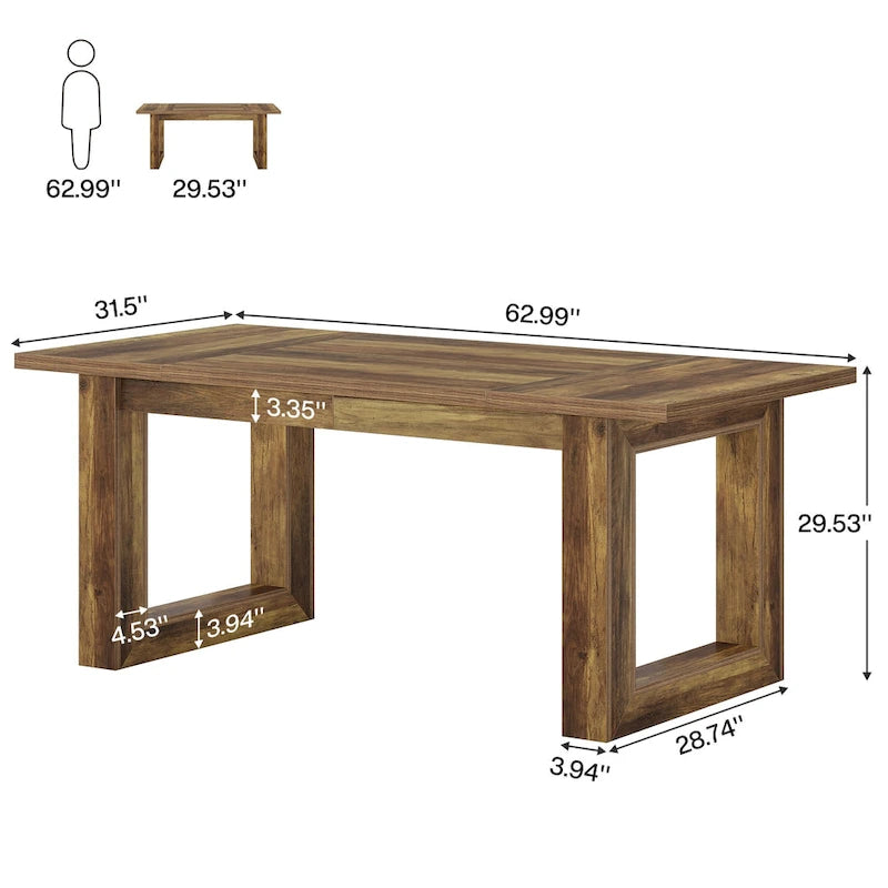 Table de salle à manger de ferme rectangulaire en bois de 160 cm pour 4 à 6 personnes