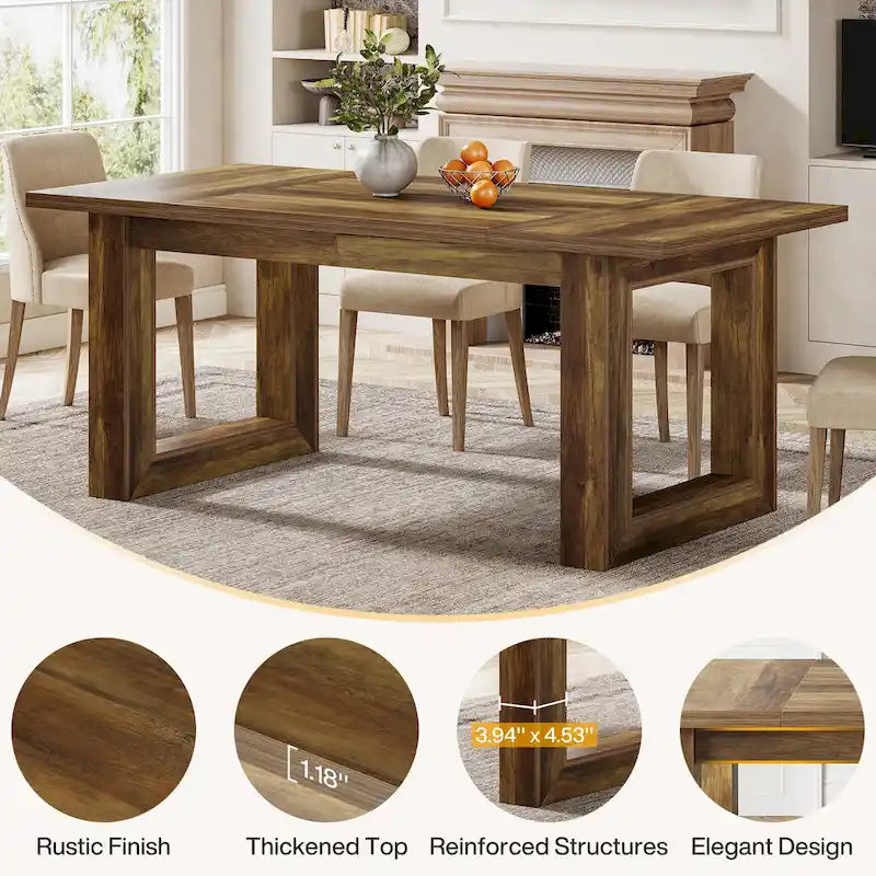 Table de salle à manger de ferme rectangulaire en bois de 160 cm pour 4 à 6 personnes