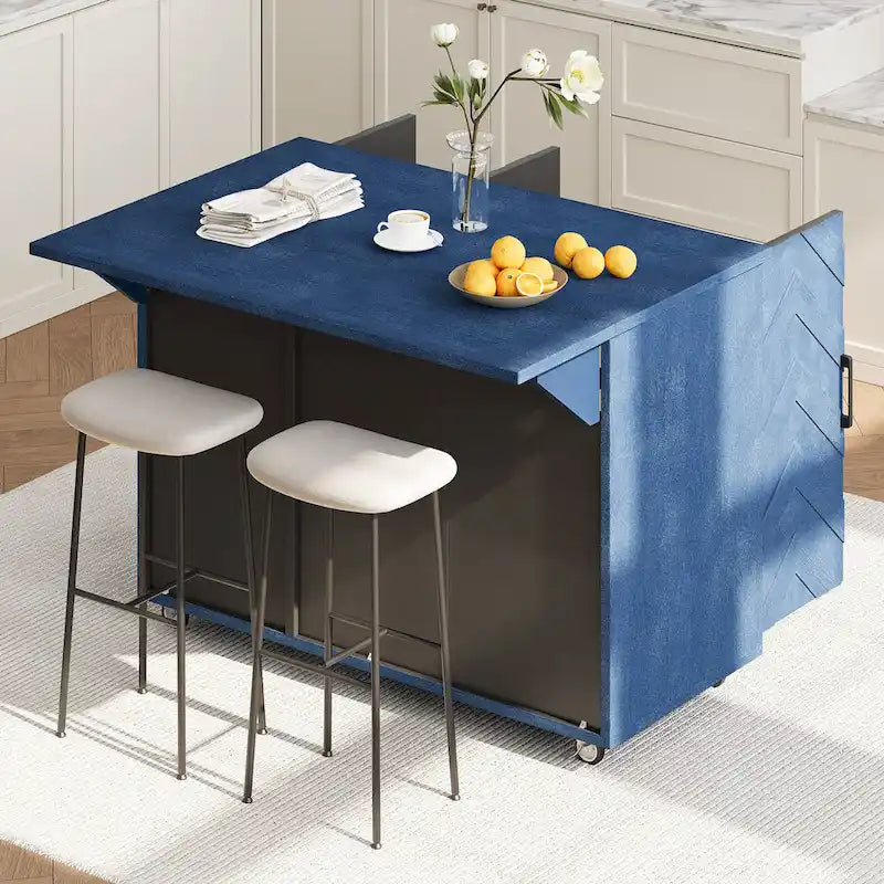 Îlot de cuisine 51,2W avec abattant, îlot de cuisine de ferme sur roulettes avec étagère de rangement interne, chariot de cuisine roulant